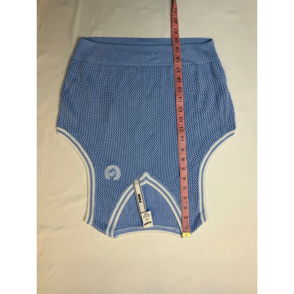 Victoria's Secret PINK Blue Open Knit V-Neck Sweater Vest Crest Logo NWT Medium - Picture 12 of 13